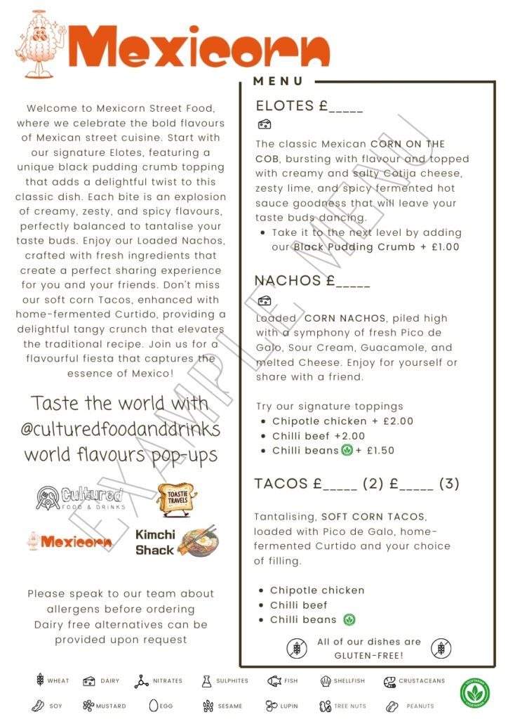 Website Mexicorn Menu ©Cultured Food & Drinks Ltd - Mexicorn Menu